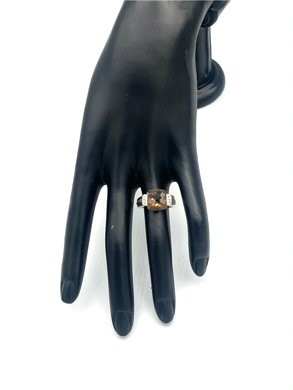 David Yurman Smoky Quartz Cushion-Cut with Diamond Sterling Silver Ring - size 6